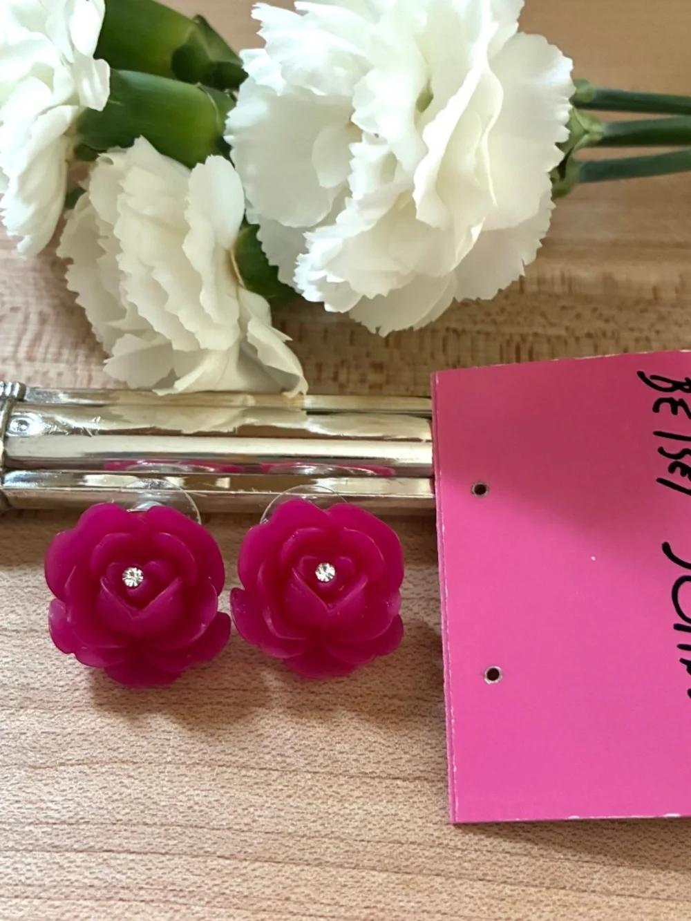 Betsey Johnson Rose Crystal Stud Earrings